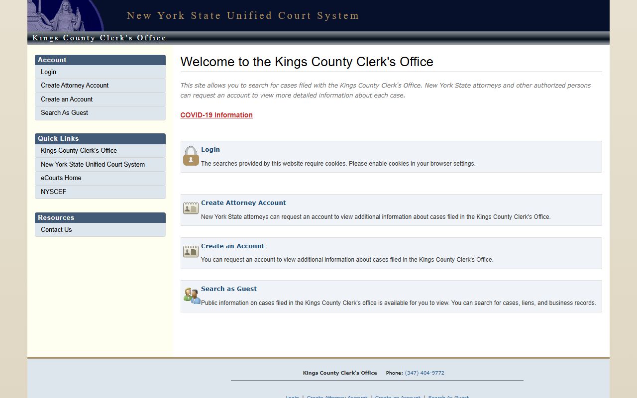 Kings County court records clerk search portal controls