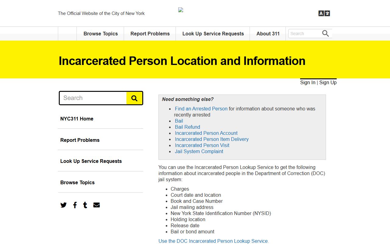 Kings County inmate population NYC311 DOC lookup explainer fields